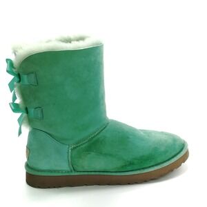 UGG Shoes Womens Boots Bailey Bow Mint Green Suede Leather Rare Warm Cozy 10